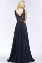 Robe longue de soirée Aline en mousseline avec appliques, cristaux, sans manches, robe de fête