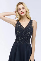 Robe longue de soirée Aline en mousseline avec appliques, cristaux, sans manches, robe de fête