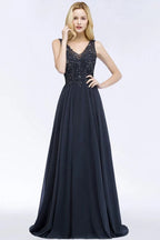 Robe longue de soirée Aline en mousseline avec appliques, cristaux, sans manches, robe de fête