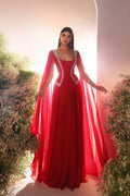 Abito da sera rosso senza maniche in tulle a linea ad A con scollo a barca e balze meravigliose