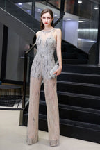 Amazing Illusion High Neck See-through Party Jumpsuit Sleeveless Prom Wear