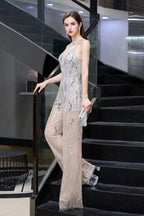Amazing Illusion High Neck See-through Party Jumpsuit Sleeveless Prom Wear
