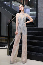 Amazing Illusion High Neck See-through Party Jumpsuit Sleeveless Prom Wear