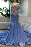 Abito da sera aderente senza maniche con paillettes, sirena, cristalli dorati, elegante