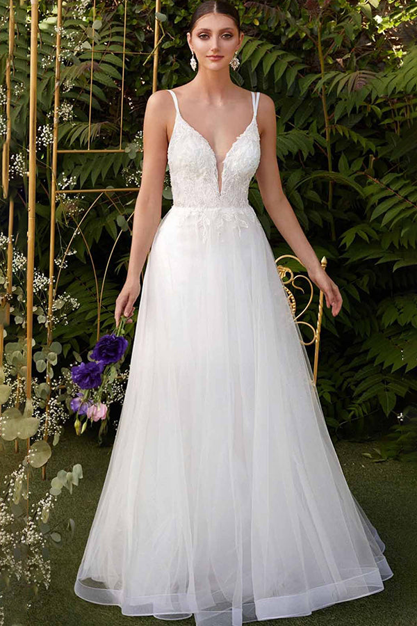 Abito da sposa straordinario in tulle con doppio scollo a V, abito da stilista per sposa