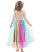 White Lace Tulle A-Line Long Sleeve Scoop Neck Flower Girl Dress