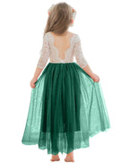 White Lace Tulle A-Line Long Sleeve Scoop Neck Flower Girl Dress