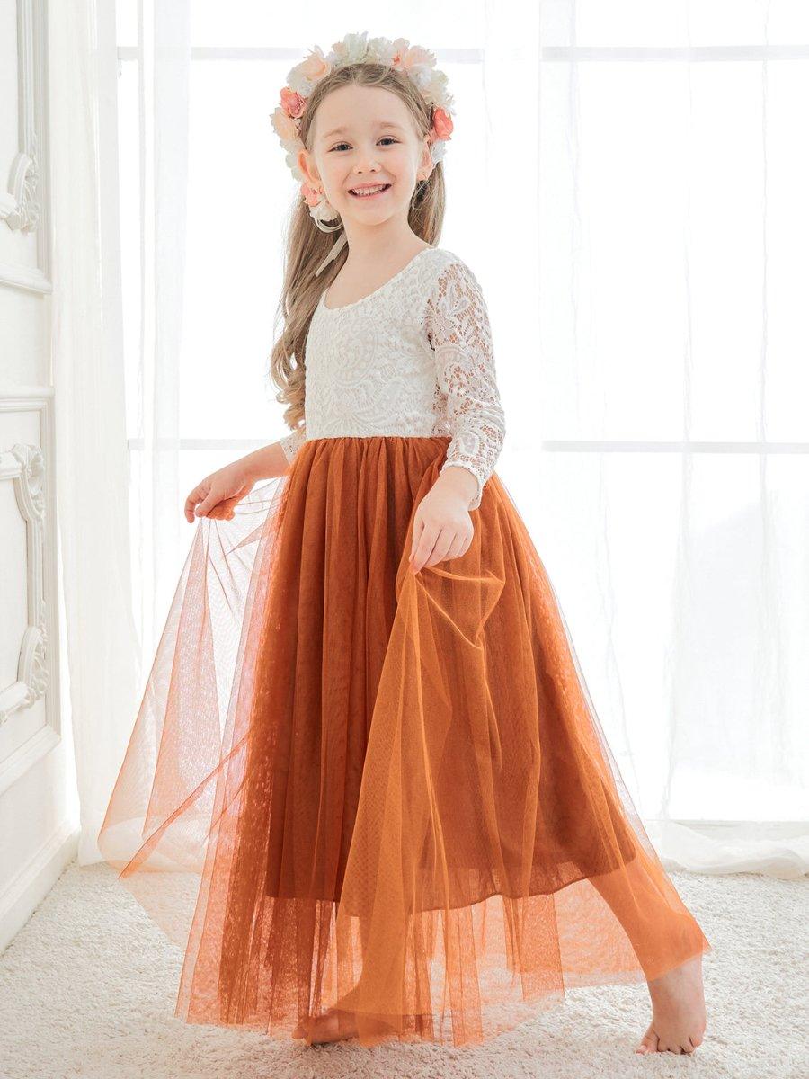 Angelic White Lace A-Line Long Sleeve Tulle Flower Girl Dress - view 3