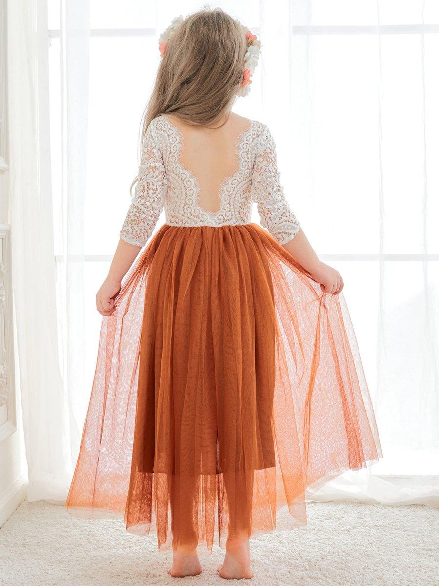 Angelic White Lace A-Line Long Sleeve Tulle Flower Girl Dress - view 2