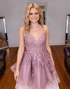A-Line Applique Lilac Homecoming Dress