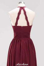 Abiti da damigella d'onore senza maniche con spalline ad applicazioni, lunghezza fino al pavimento, con volant, linea a trapezio, abito lungo da sera in chiffon