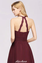 Abiti da damigella d'onore senza maniche con spalline ad applicazioni, lunghezza fino al pavimento, con volant, linea a trapezio, abito lungo da sera in chiffon