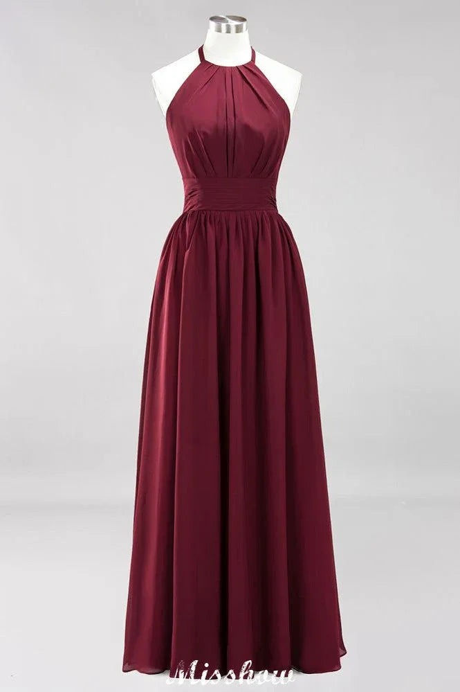 Abiti da damigella d'onore senza maniche con spalline ad applicazioni, lunghezza fino al pavimento, con volant, linea a trapezio, abito lungo da sera in chiffon