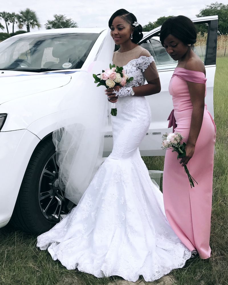 Appliques en tulle transparent robe de mariée sirène plissée vêtements nuptiaux