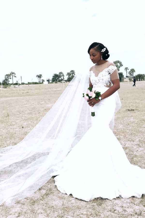Appliques en tulle transparent robe de mariée sirène plissée vêtements nuptiaux