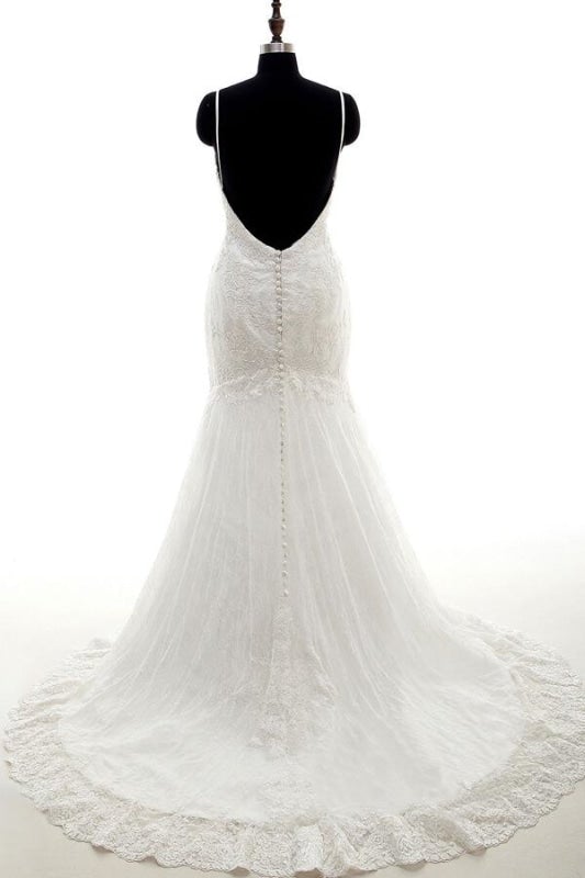 Vestidos de Noiva Elegantes com Alças Finas Estilo Sereia