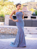 Robe de bal sirène à paillettes avec encolure asymétrique