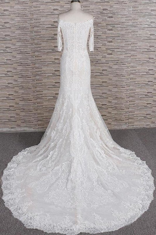Robes de mariée élégantes sirène à traîne courte avec superbes appliques
