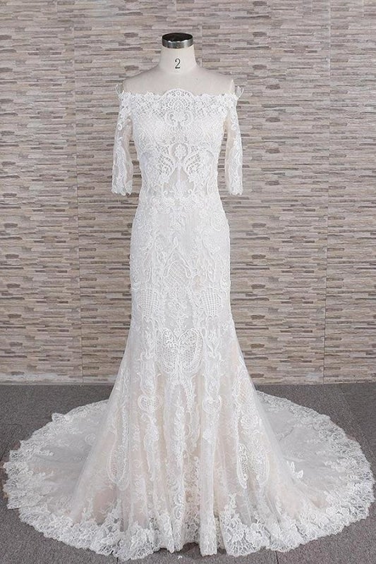 Robes de mariée élégantes sirène à traîne courte avec superbes appliques