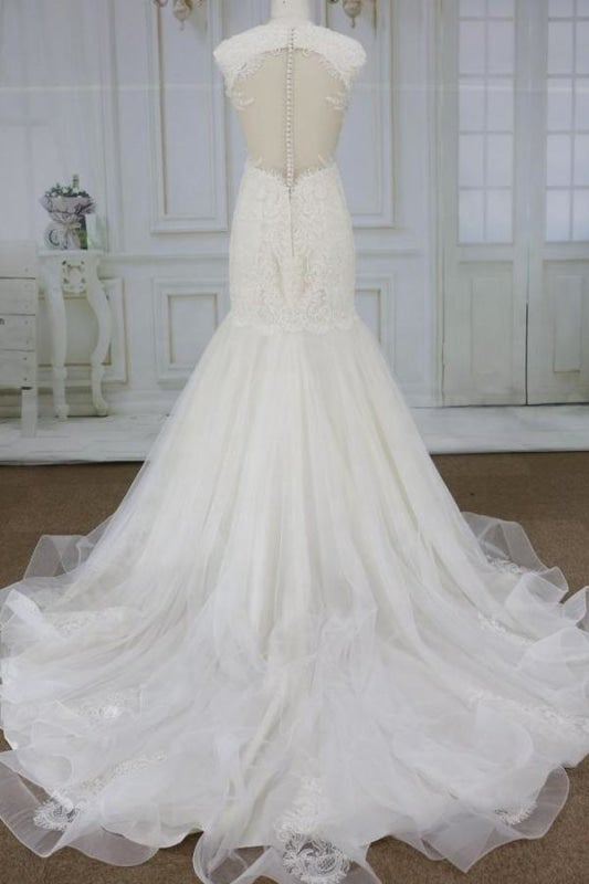 Superbes appliques en tulle robe de mariée élégante sirène