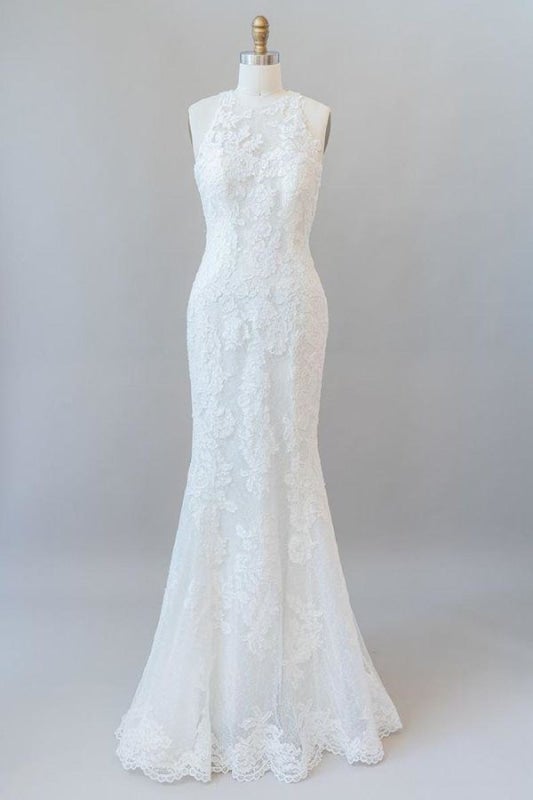 Fantastische Illusion Lace Mermaid Elegante Brautkleider 