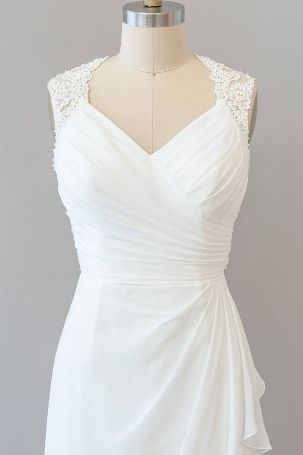 Awesome Long Sheath Lace Chiffon Backless Wedding Dress