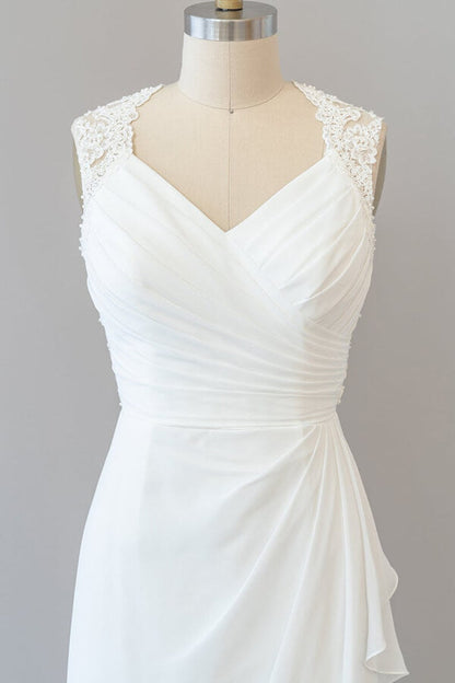 Awesome Long Sheath Lace Chiffon Backless Wedding Dress