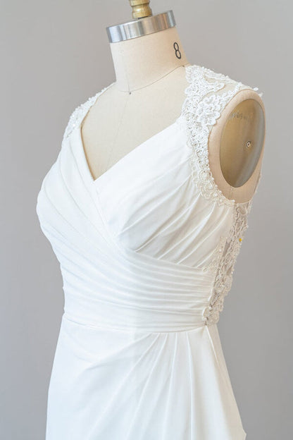Awesome Long Sheath Lace Chiffon Backless Wedding Dress