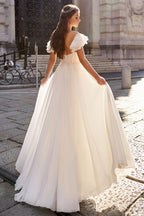Chiffon Off The Shoulder Wedding Dress Ethereal Bridal Gown