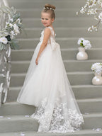 Flower Girl Dress Sleeveless Lace With Tulle And Beading Details