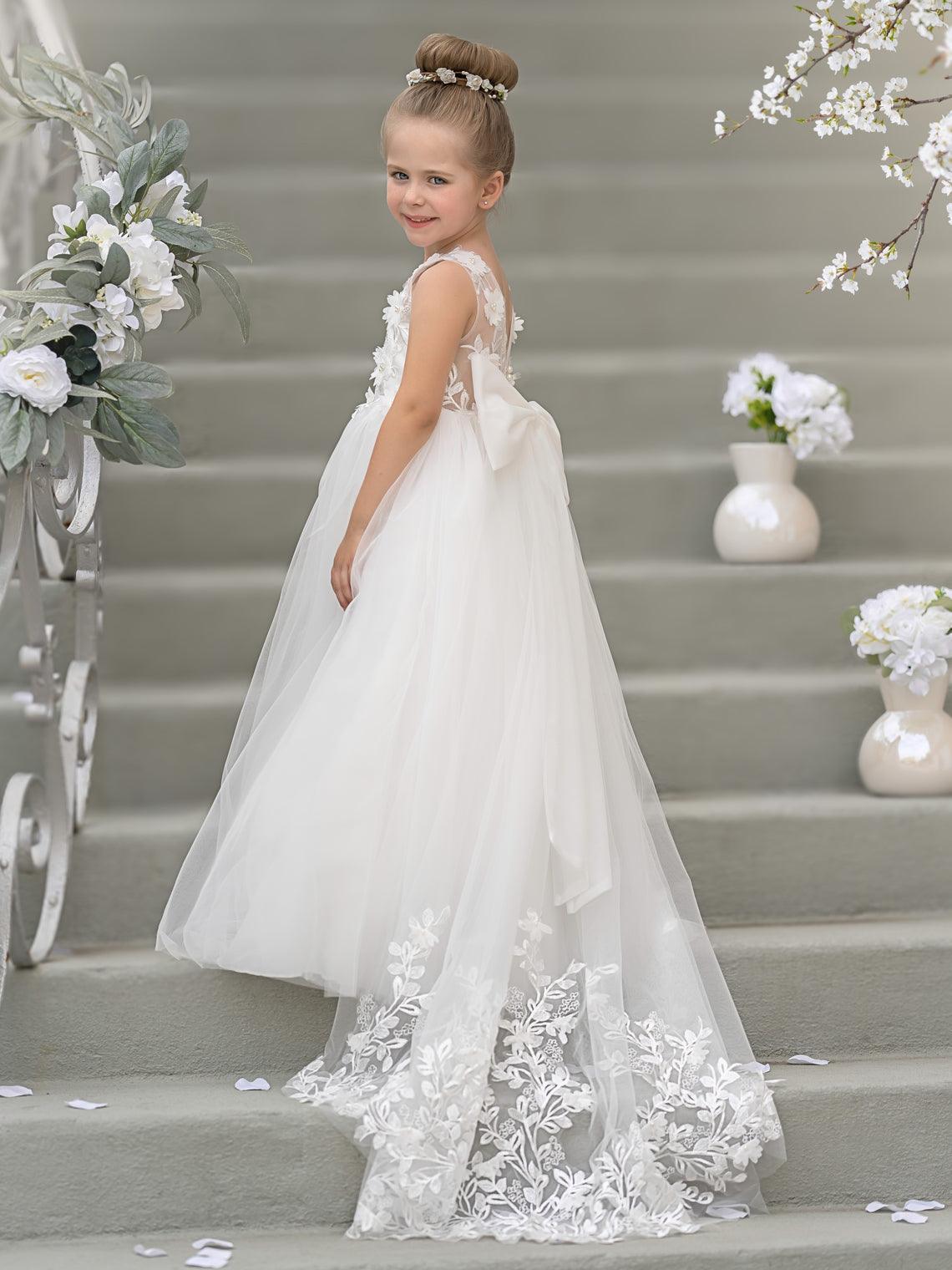 Flower Girl Dress Sleeveless Lace With Tulle And Beading Details