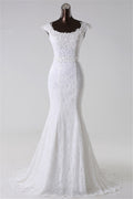 Vintage Mermaid Long Lace Jewel Wedding Dress With Appliques