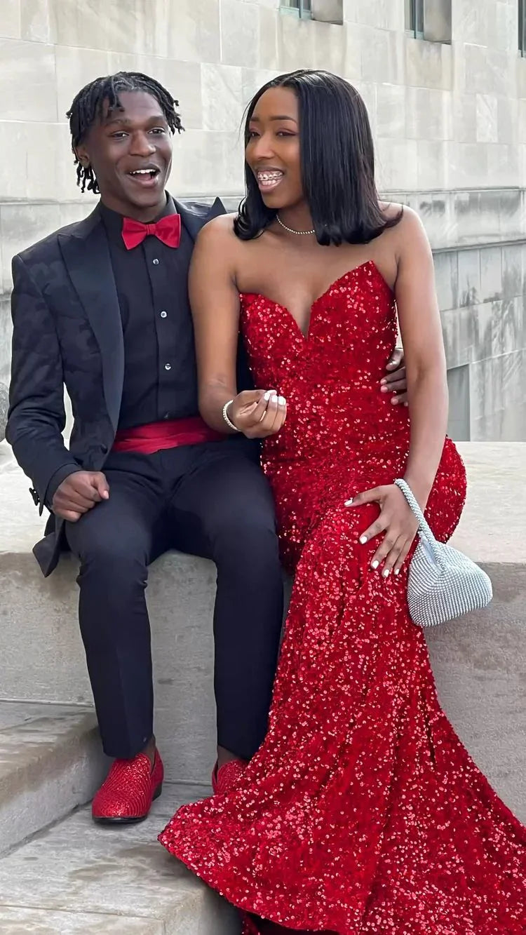 Abito da sera elegante rosso con paillettes scintillanti Sirena Y663