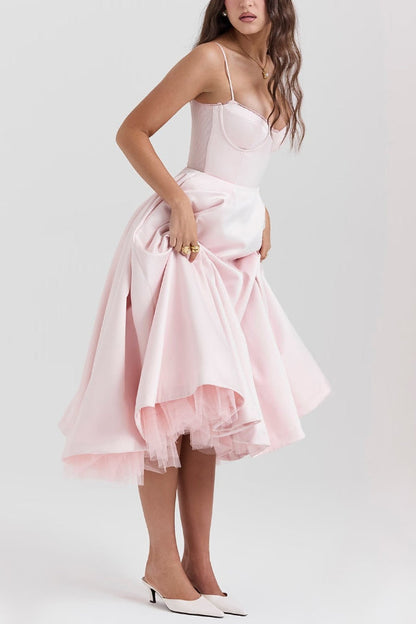 Ärmelloses Tutu-Maxikleid mit Strumpfhaltern und V-Ausschnitt 
