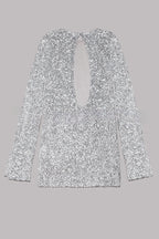 Flash Focus Sequin Extra Long Slit Sleeves Open Back Mini Dress