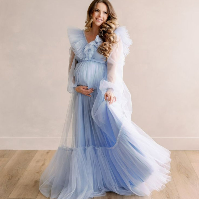 Tulle Baby Shower Light Blue Dress For Mommy