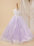 Elegant Sleeveless Lace And Tulle Princess Flower Girl Dress Floor Length