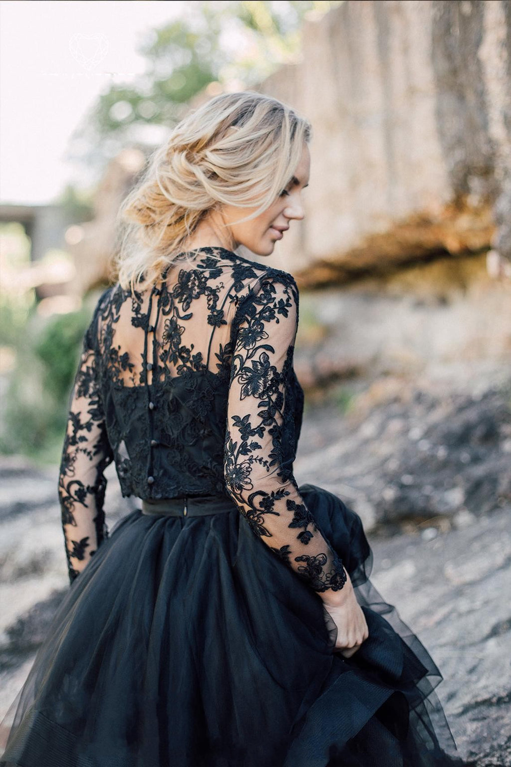 Unique Black Bateau Long Sleeves Ruffles A Line Wedding Dress Appliques Lace