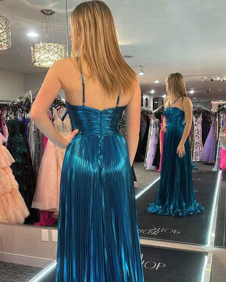 Sparkly Gold A Line Halter Neck Long Prom Dress With Keyhole Slit
