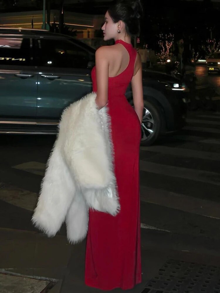 TARUXY Red Elegant Luxury Evening Dress Women Sexy Off Shoulder High Waist Slim Long Dresses Femme Party Bodycon Dress Woman New