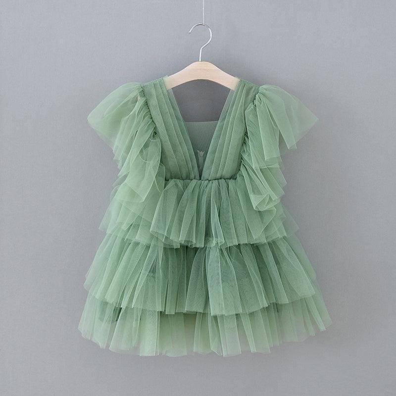 Enchanted Garden Green Tulle Flower Girl Dress Sleeveless V Back