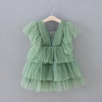 Enchanted Garden Green Tulle Flower Girl Dress Sleeveless V Back