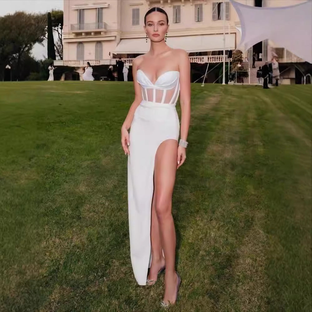 Sexy Sheer Strapless Long Prom Dress