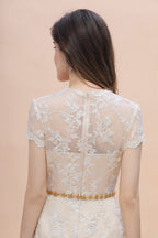 BMbridal Chic Jewel Tulle Lace Beadings Mother of Bride Dress with Short Sleeves Online