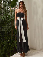 TARUXY Splice Mesh Maxi Dresses For Women Sexy Bow Bandage Bodycon Off Shoulder Dress Femme Elegant Backless Evening Dress Lady