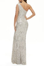 Prominente Elegante Feste Pailletten Schräger Kragen Abendkleid Kleider 