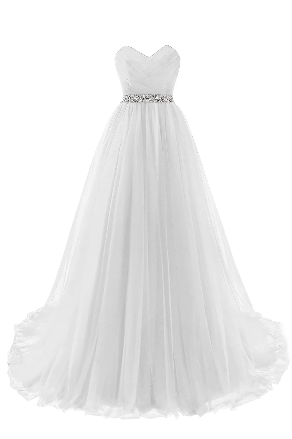 Modest Sweetheart Beaded Diamond Strap A Line Prom Dress With Sleeves 3Ft Train