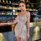 Autumn Winter Multicolor V-neck Brace Backless Sequined Skinny Sheath Evening Dress – Irresistibly Sexy & Stylish