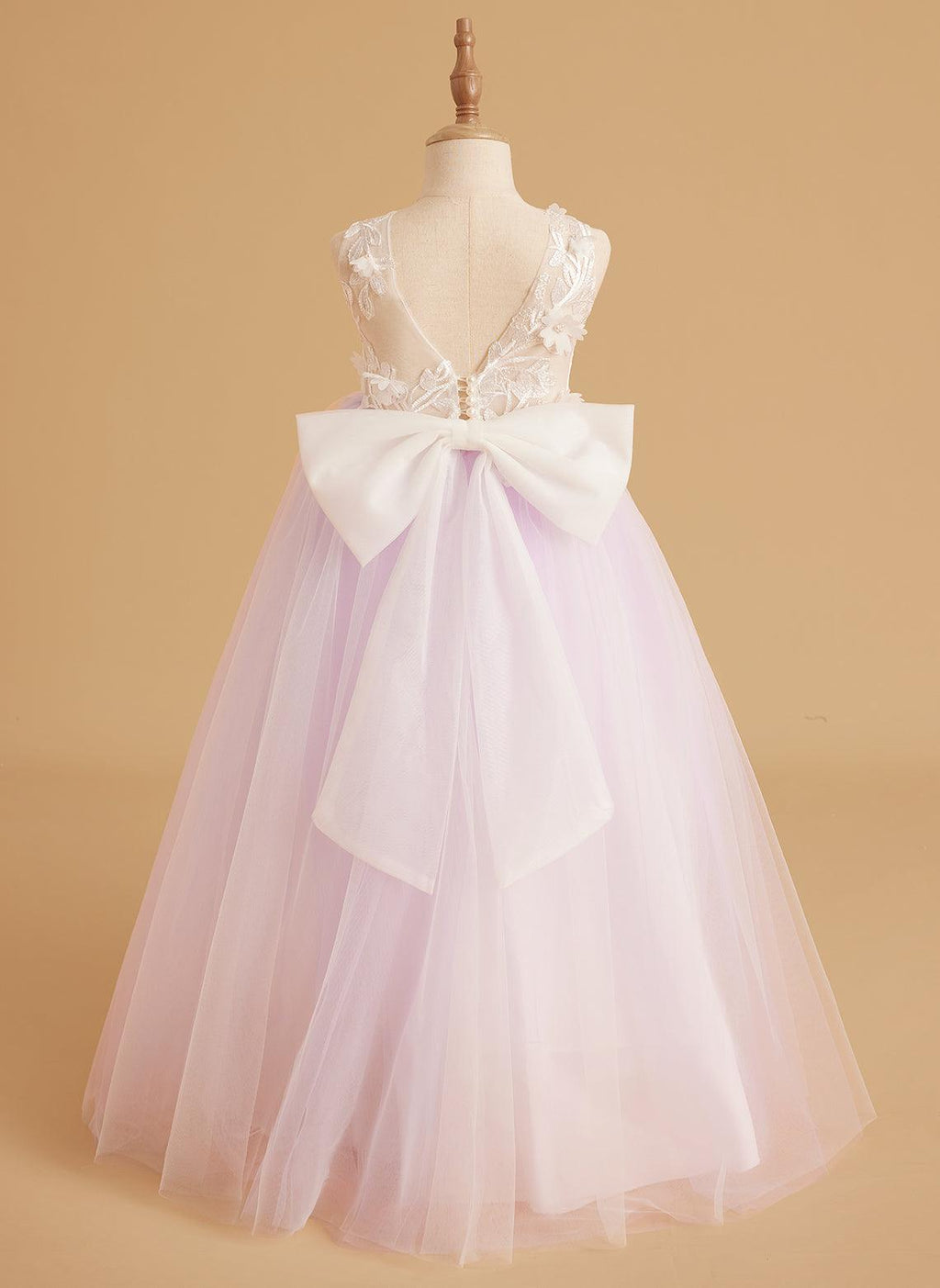 Sleeveless Princess Flower Girl Dress With Detachable Train And Beaded Lace
