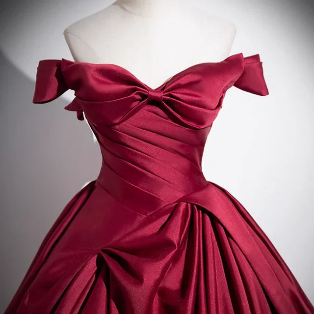 Modisches Burgunderrotes Satin-Faltenkleid Abendkleid A-Linie Elegantes Ballkleid Y7661